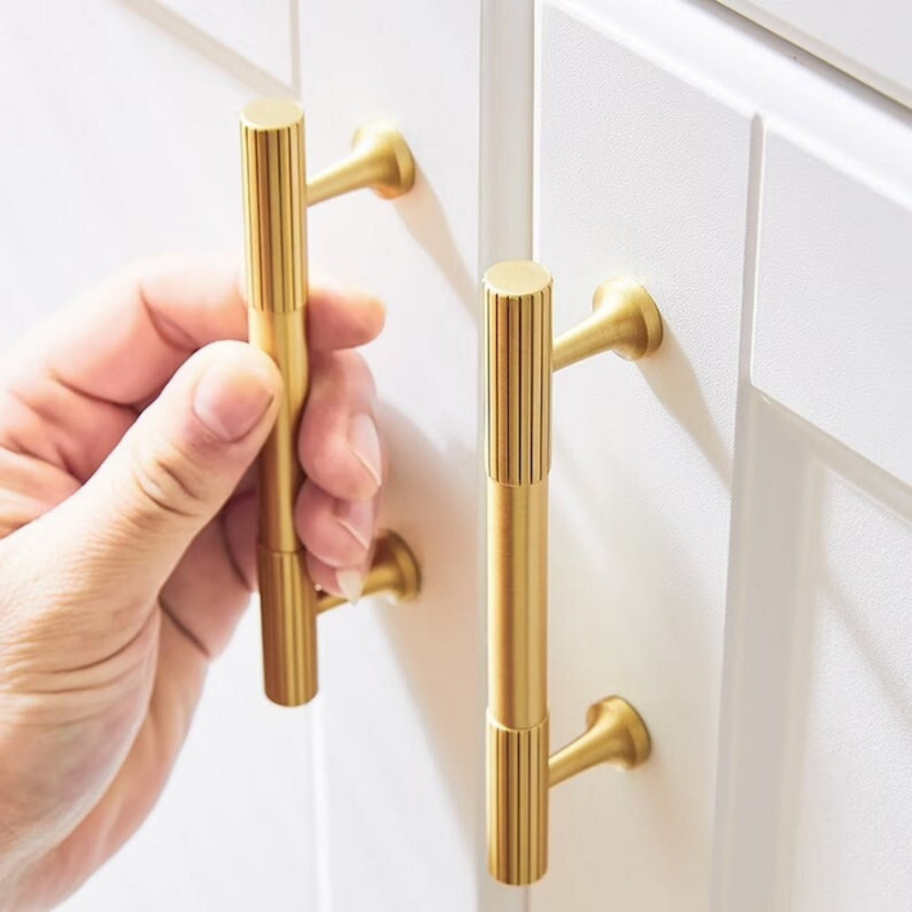 Gold Polished Finish Lines Style Cabinet T Bar Handle