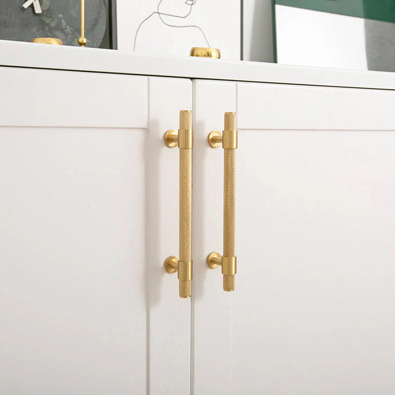 Brushed Brass Finish Knurled T-Bar Kitchen Cabinet Bar Handles