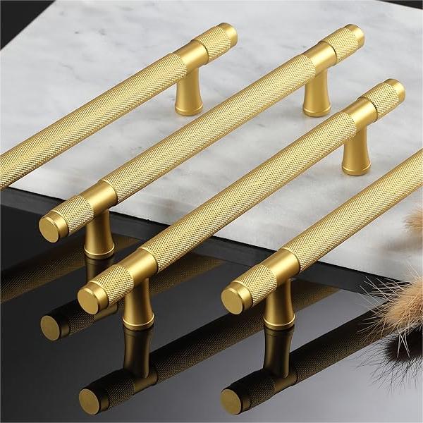 Gold Solid Brass Knurled Bar Cupboard Cabinet Handles