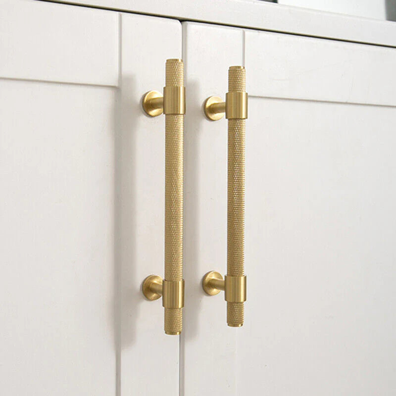 Brushed Brass Finish Knurled T-Bar Kitchen Cabinet Bar Handles
