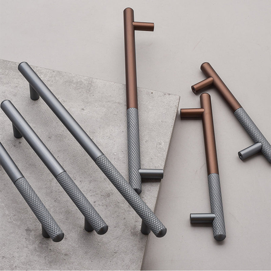 Grey Matte Finish Knurled Kitchen Cabinet Bar Handles