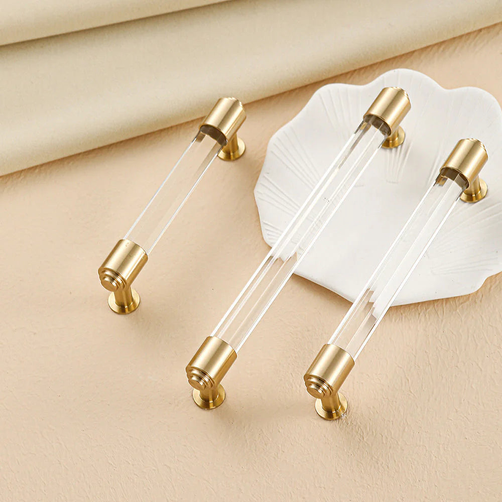 Hexagon Crystal Cabinet Drawer Handle with Gold Brass for Kitchen