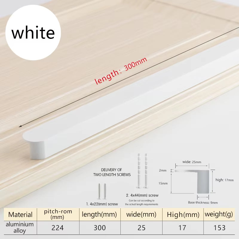 White Aluminum Alloy Cabinet Door Handles Wardrobe Cupboard Drawer Pulls