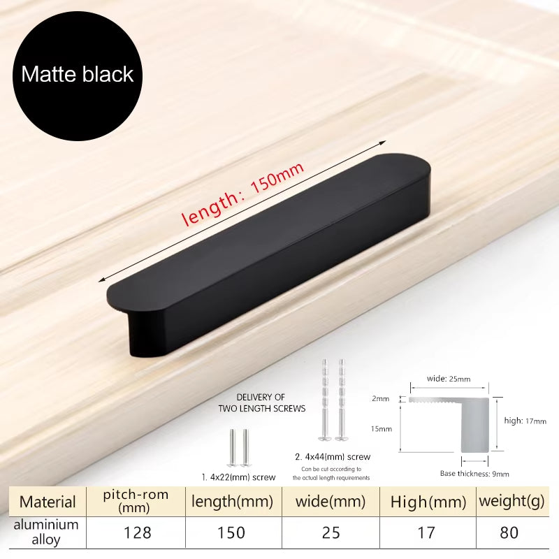 Black Aluminum Alloy Cabinet Handles Cupboard Drawer Door Pulls