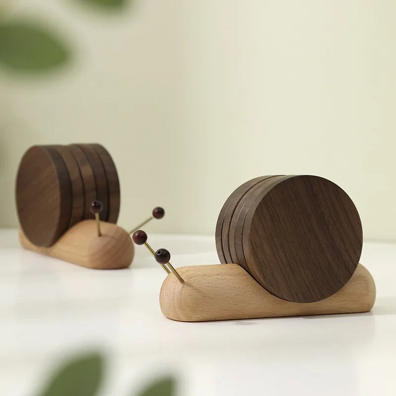1 Set Wood Cup Mat Snail Shaped Tea Coaster