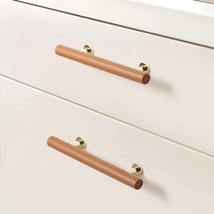 Khaki Leather Drawer Pull Handles Wardrobe Cupboard Handles