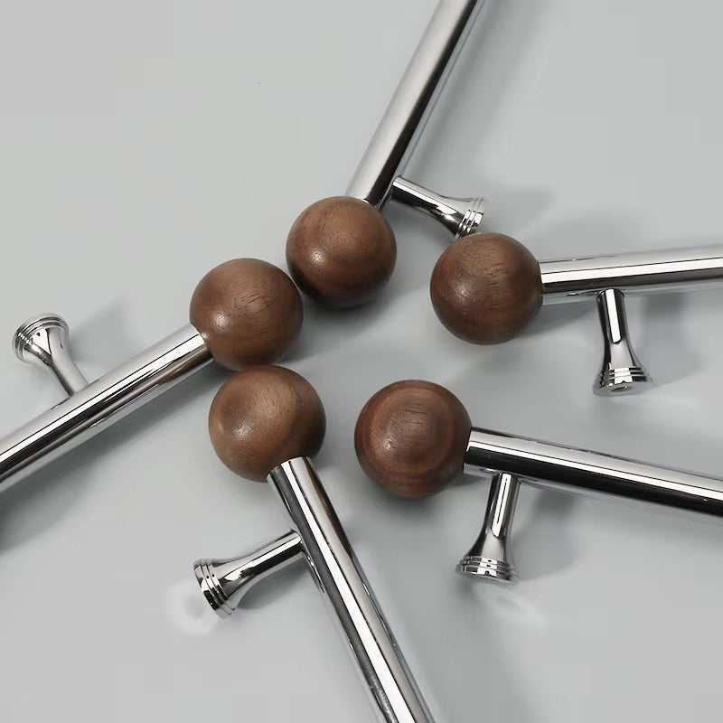 Nordic Chromium-plated Brass Walnut Cabinet Handles and Drawer Pulls