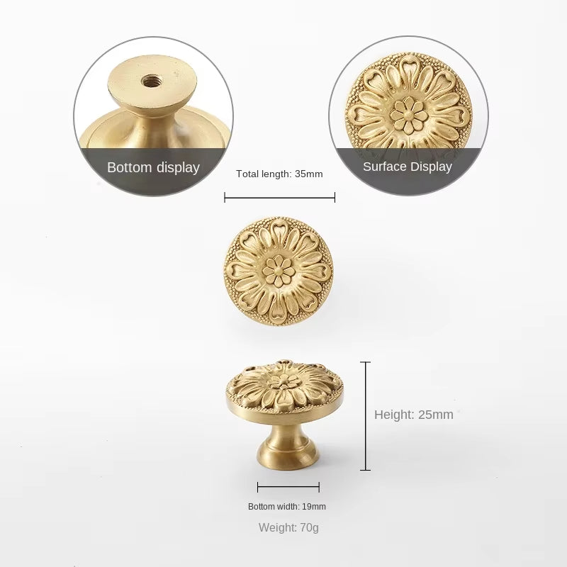 Vintage French Brushed Gold Brass Cabinet Pulls and Door Handles for Furniture