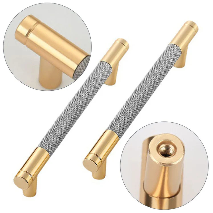 Silver Knurled Aluminum Bar Kitchen Drawer Cabinet Handles Pulls