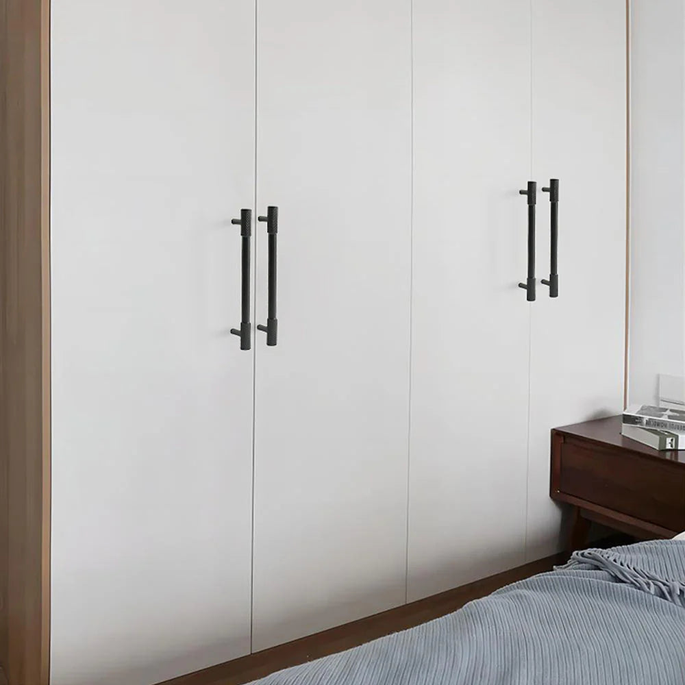 Black Knurled Style Kitchen Cabinet T Bar Handles Pulls