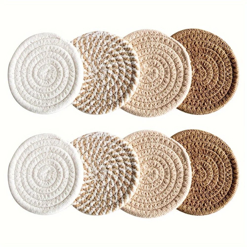 8pcs Brown Absorbent Coasters Set Drink Mats for Coffee