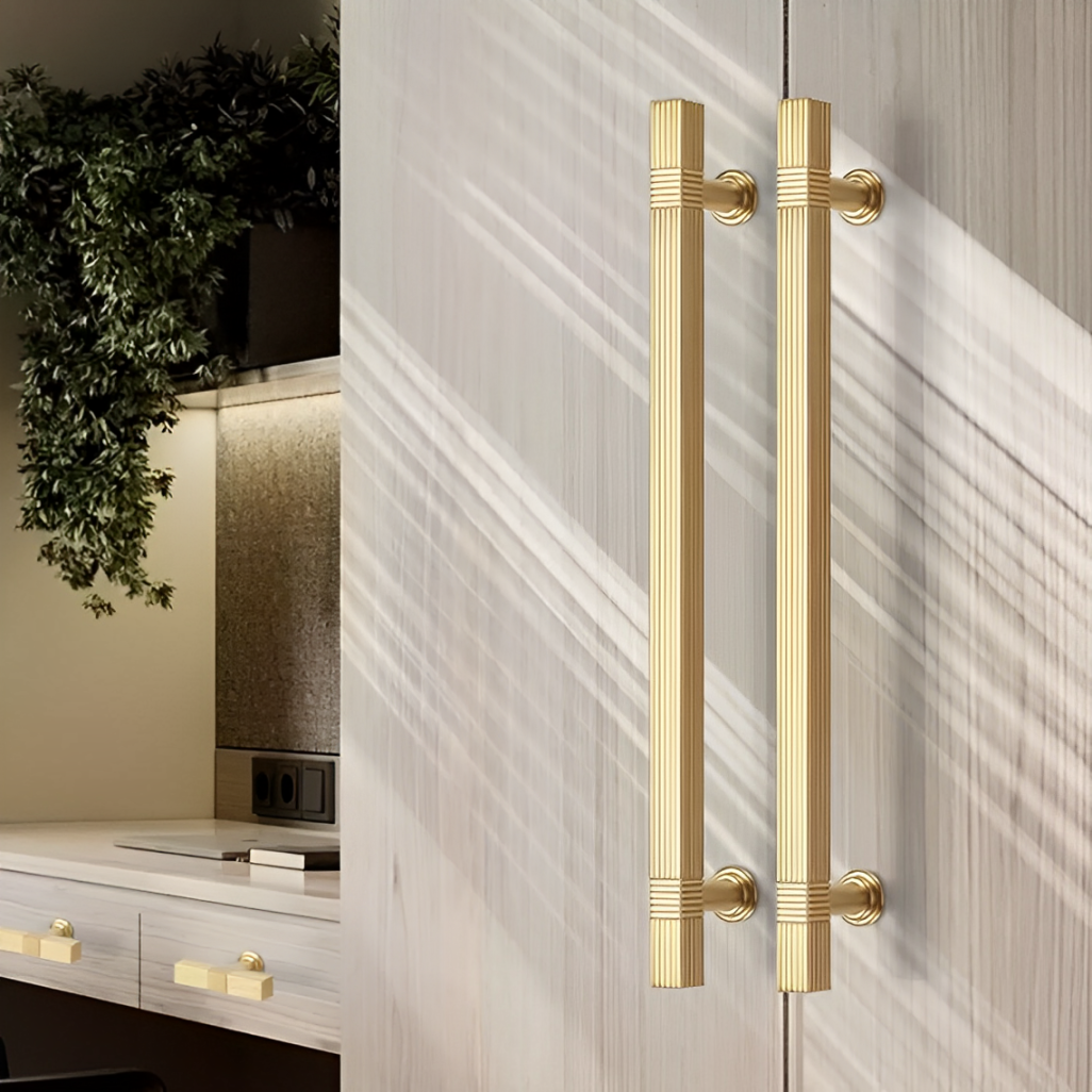 Gold Stain Finish Knurled Design Kitchen Cabinet Bar Pull Handles