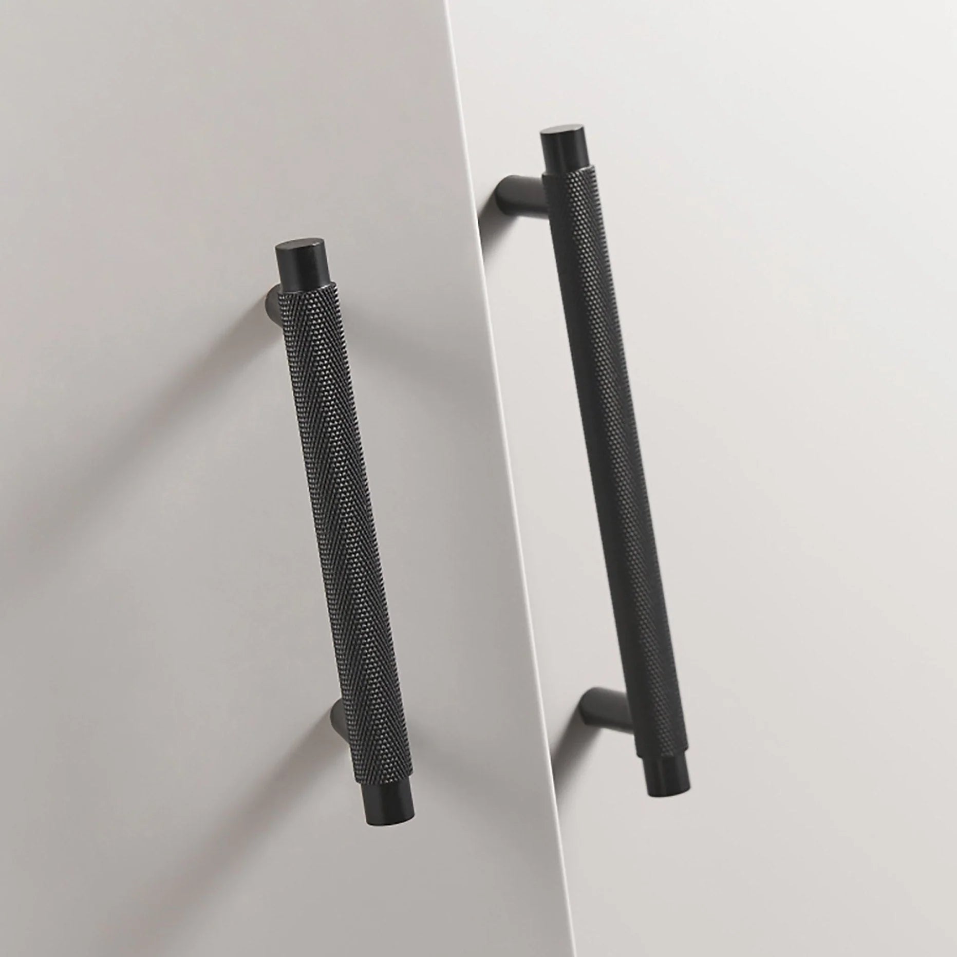 Black Knurled Cabinet Handle Solid Brass T Bar Design