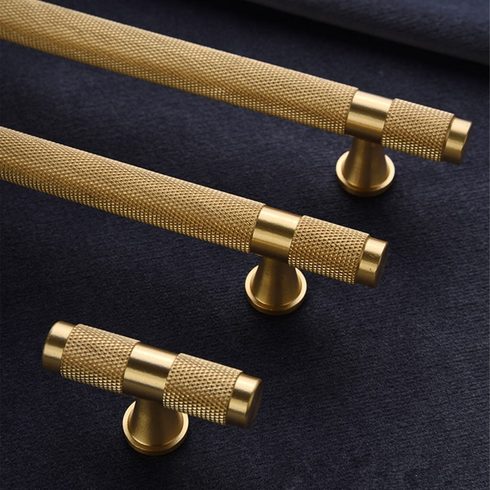 Gold Solid Brass Knurled Bar Cupboard Cabinet Handles
