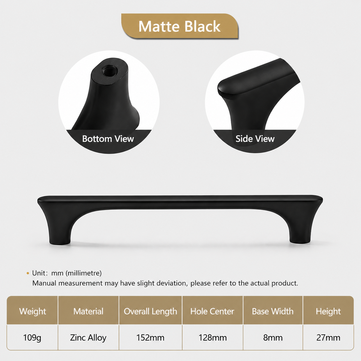 Modern Matte Black Zinc Alloy Kitchen Cabinet Handles