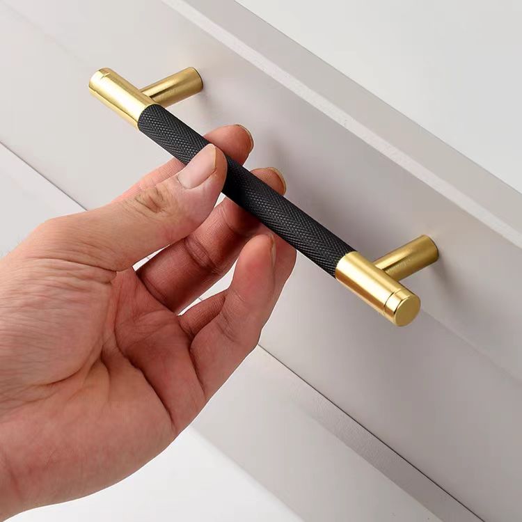 Modern Black Aluminum Knurled Bar Kitchen Cabinet Handles