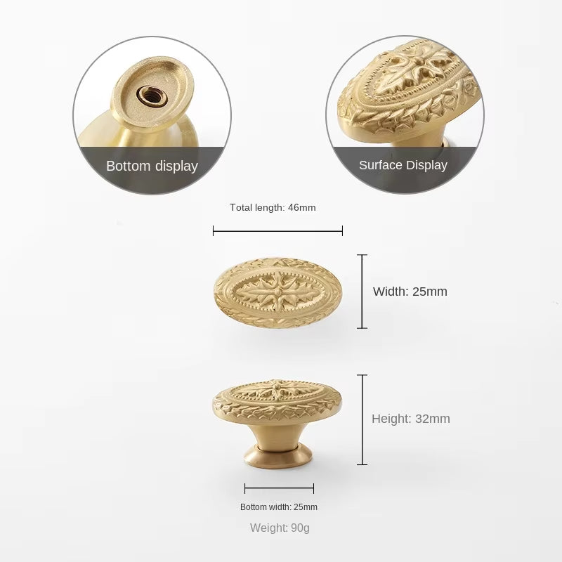 Vintage French Brushed Gold Brass Cabinet Pulls and Door Handles for Furniture