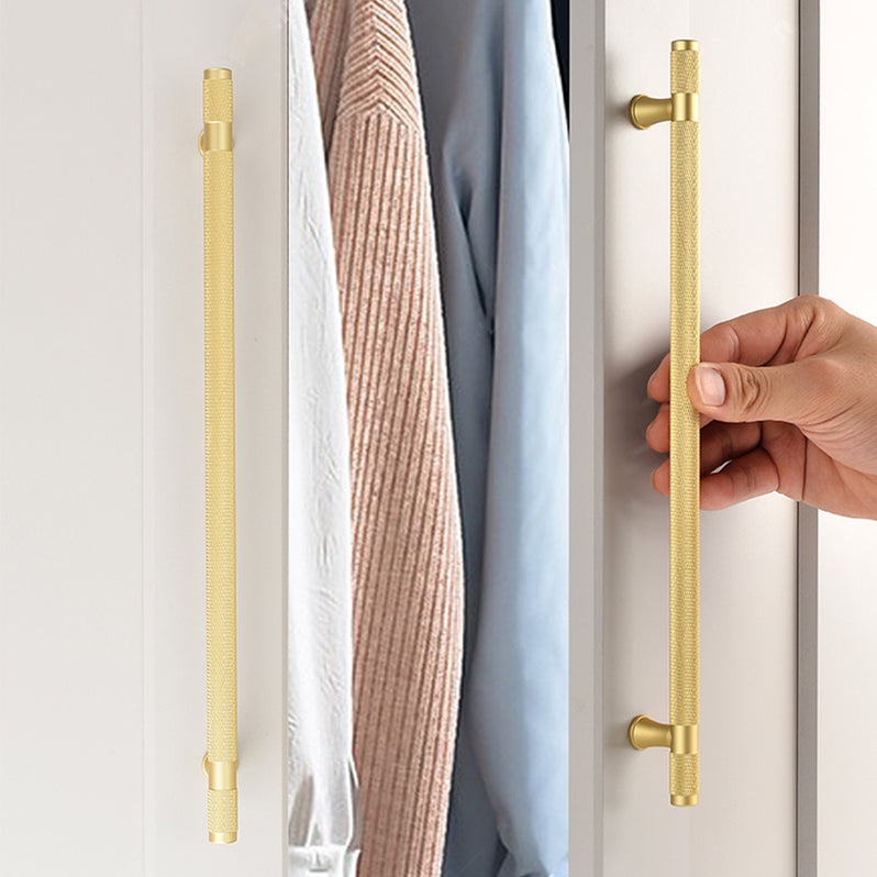 Gold Solid Brass Knurled Bar Cupboard Cabinet Handles
