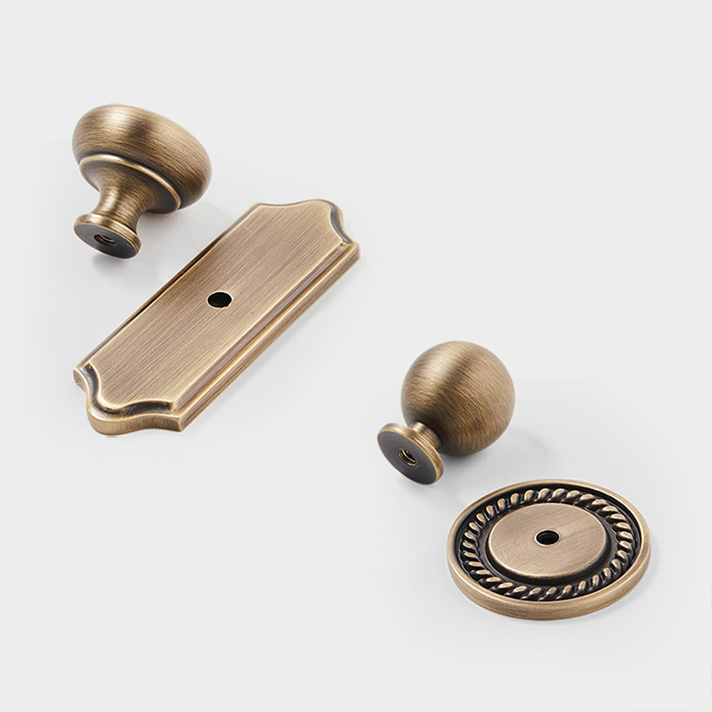Vintage Bronze Solid Brass Cabinet Knobs with Backplate