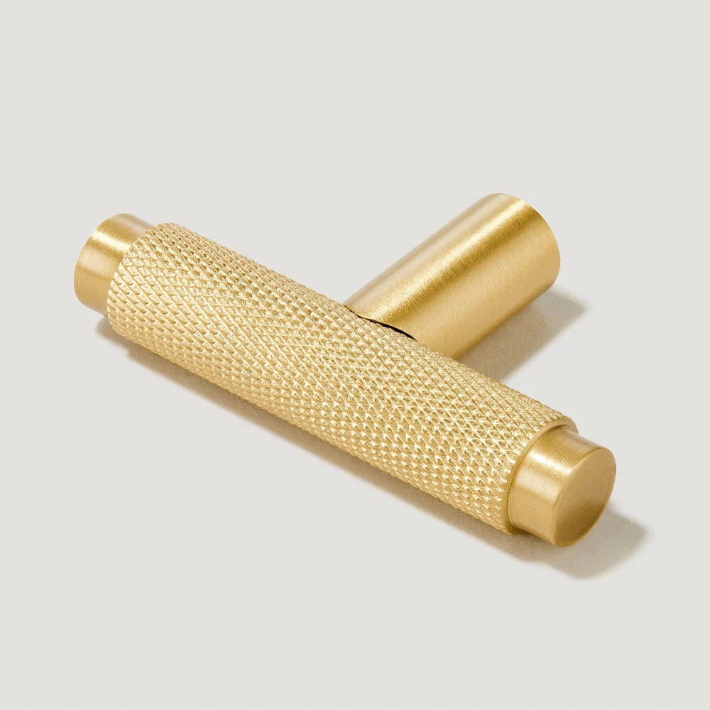 Gold Knurled T Bar Cabinet Handle Solid Brass