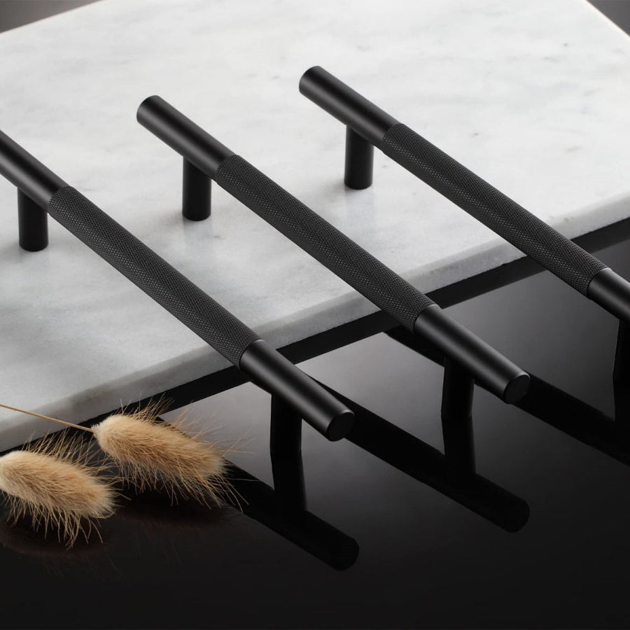 Modern Black Knurled Aluminum Bar Cabinet Handles