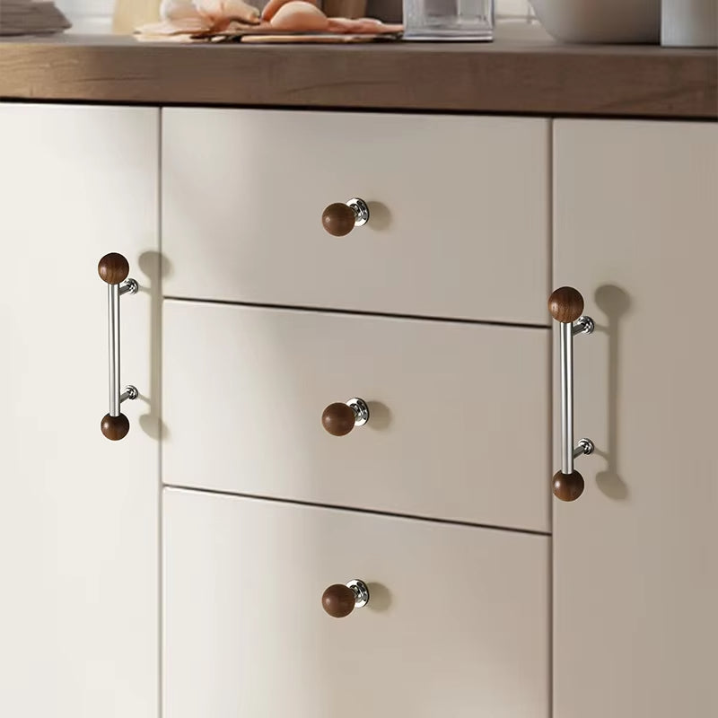 Nordic Chromium-plated Brass Walnut Cabinet Handles and Drawer Pulls