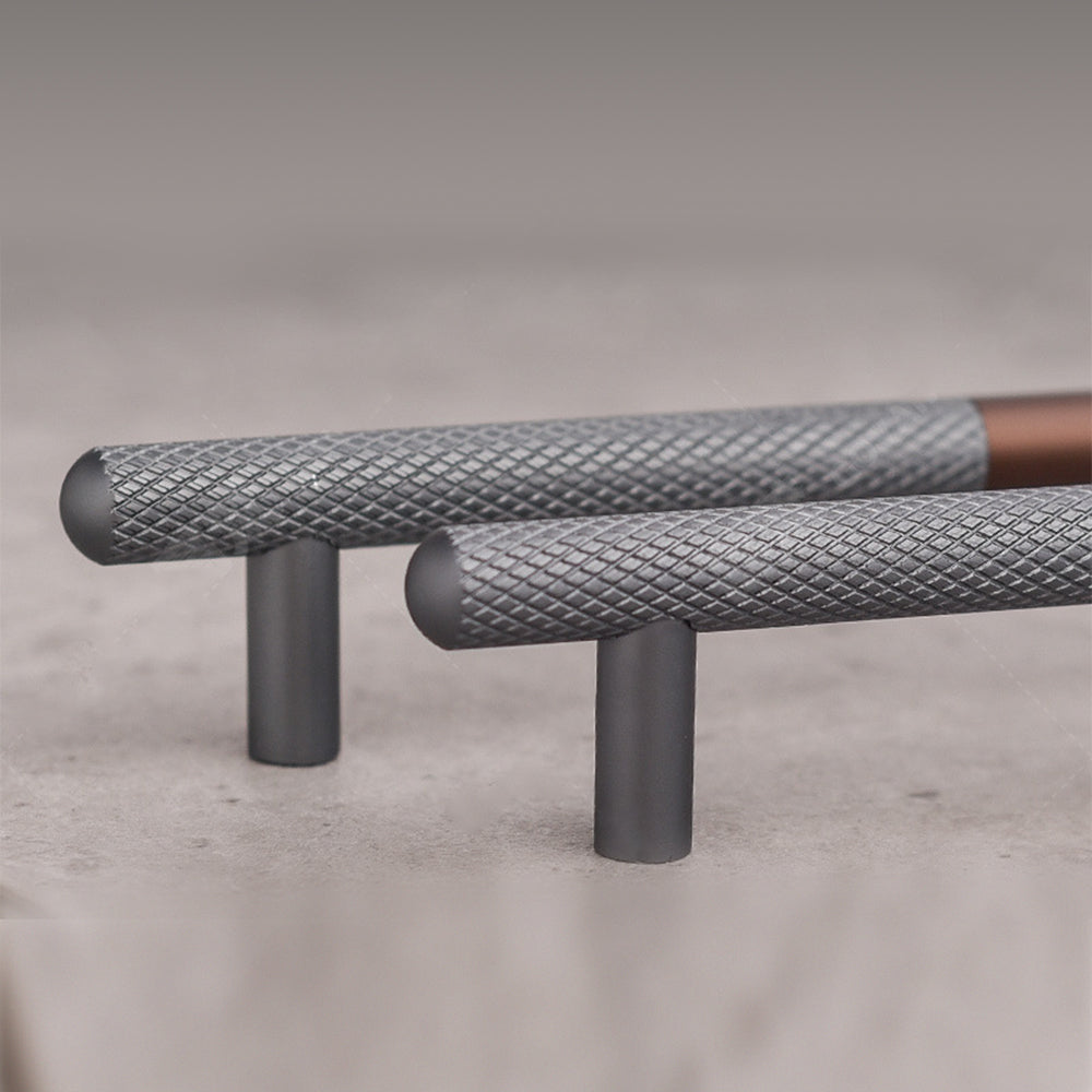Brown and Grey Matte Finish Kitchen Cabinet Bar Knurled Design Handles