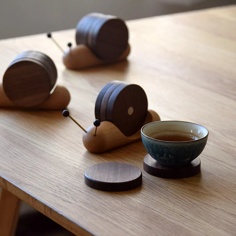 1 Set Wood Cup Mat Snail Shaped Tea Coaster