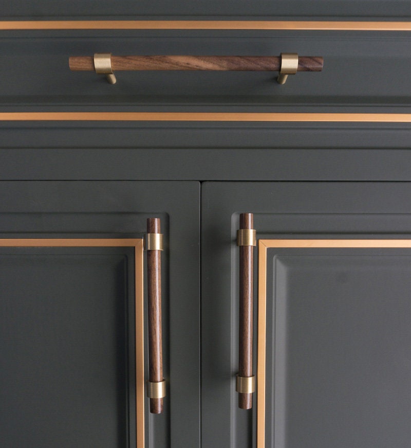 Vintage Wooden Brass Kitchen Cabinet Pulls And Handles