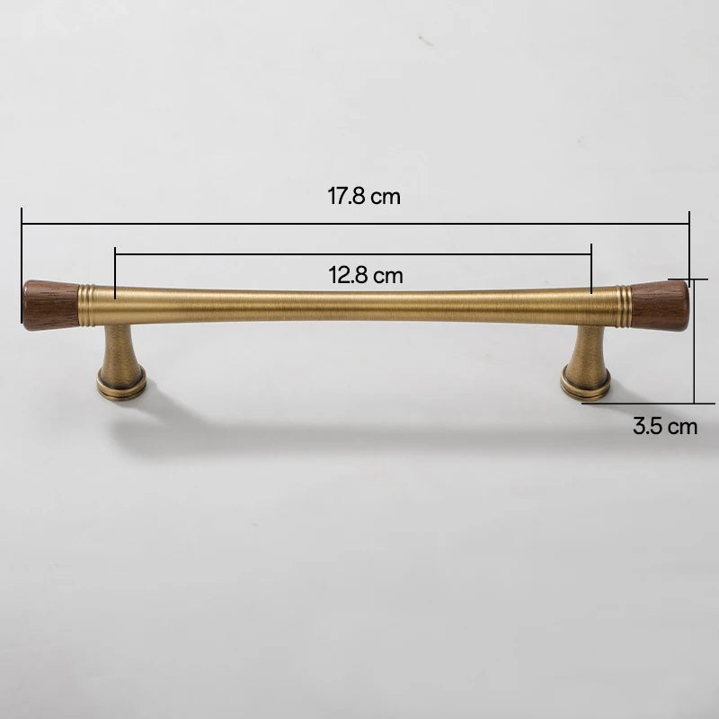 Vintage Walnut Brass Cabinet Handle Cupboard Drawer Pulls