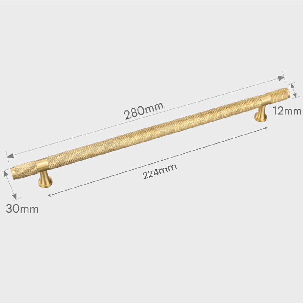 Gold Solid Brass Knurled Bar Cupboard Cabinet Handles