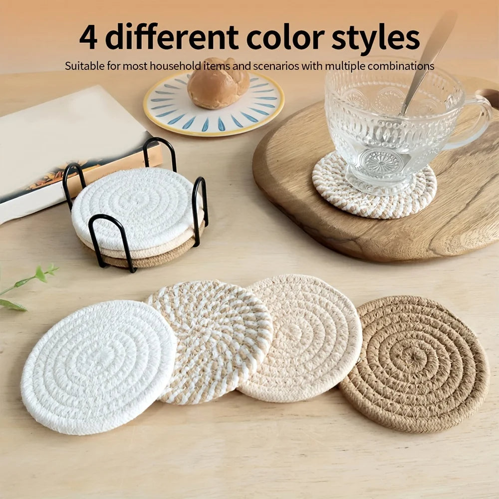 8pcs Brown Absorbent Coasters Set Drink Mats for Coffee