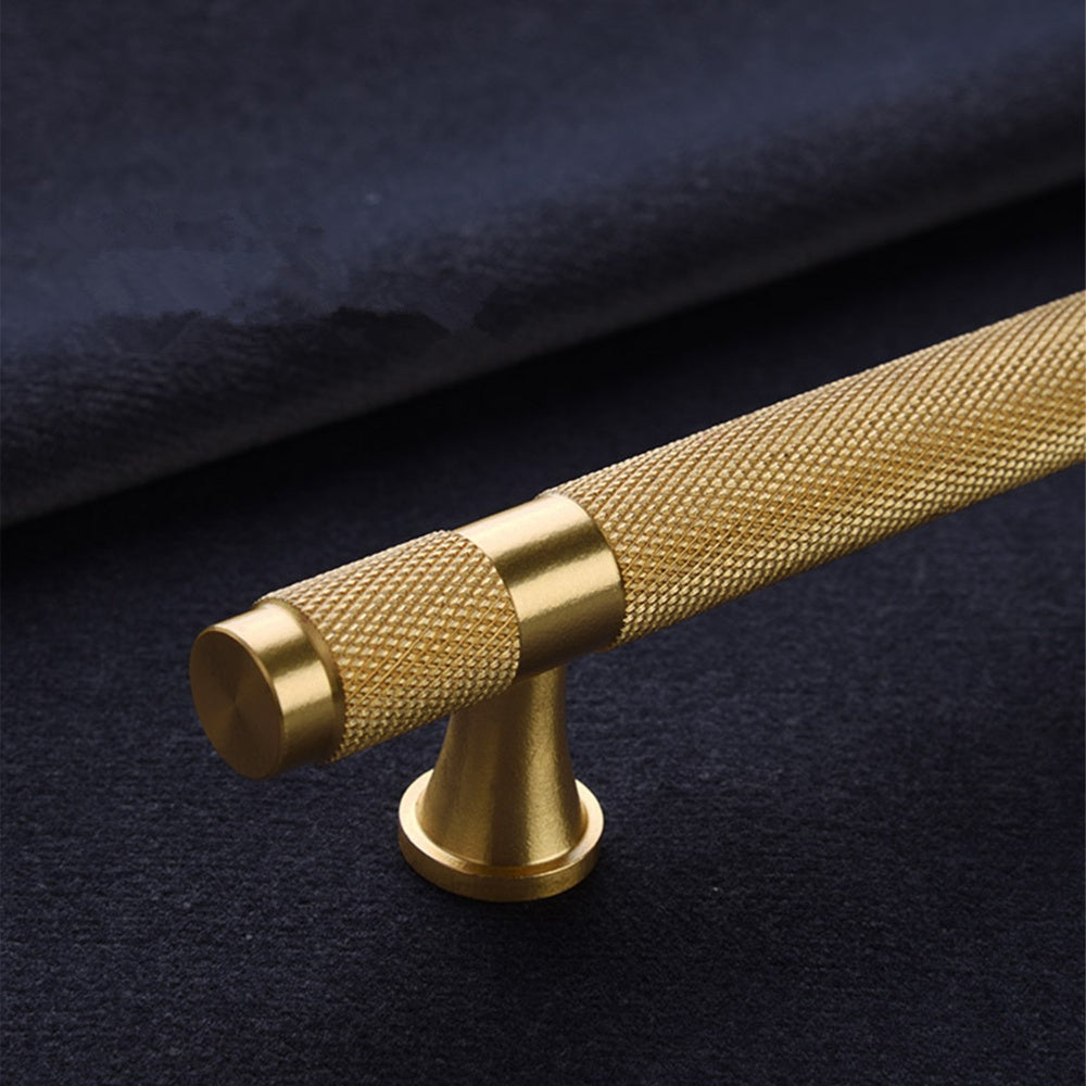 Gold Solid Brass Knurled Bar Cupboard Cabinet Handles