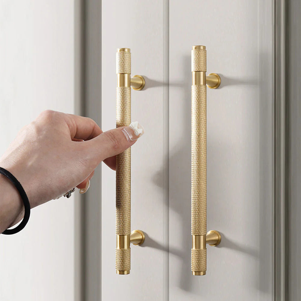 Brushed Brass Finish Knurled T-Bar Kitchen Cabinet Bar Handles