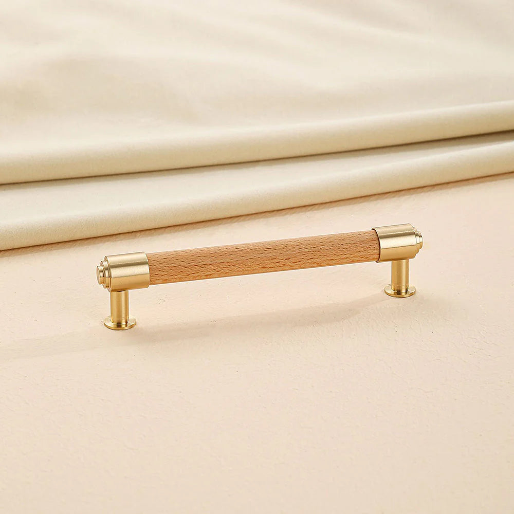 Beech Wood Cabinet Drawer Handle with Gold Brass for Kitchen