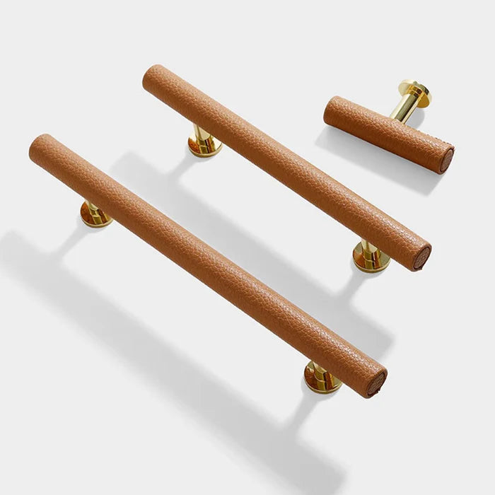 Khaki Leather Drawer Pull Handles Wardrobe Cupboard Handles