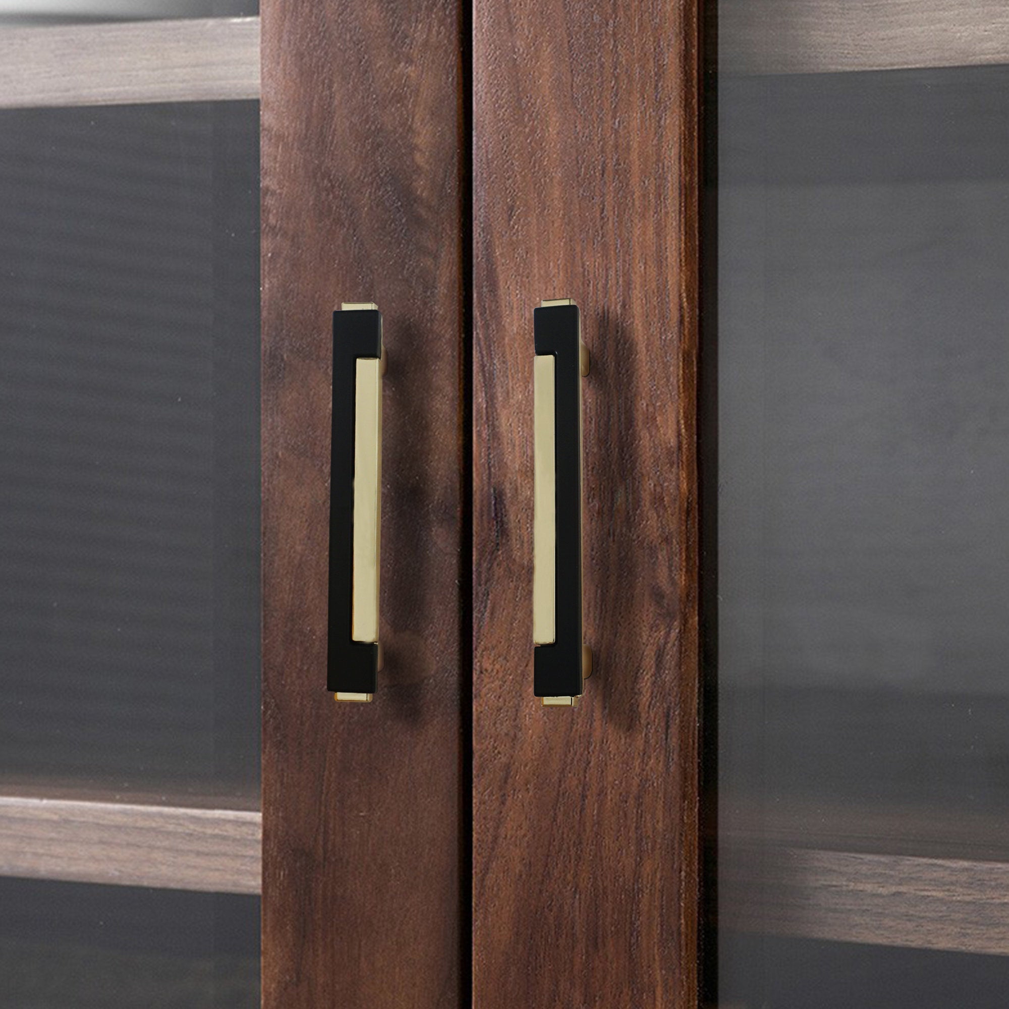 Black & Gold Zinc Alloy Square Kitchen Cupboard Handles