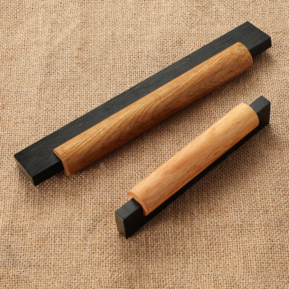 2 Pack Wood Black Kitchen Cabinet Handles