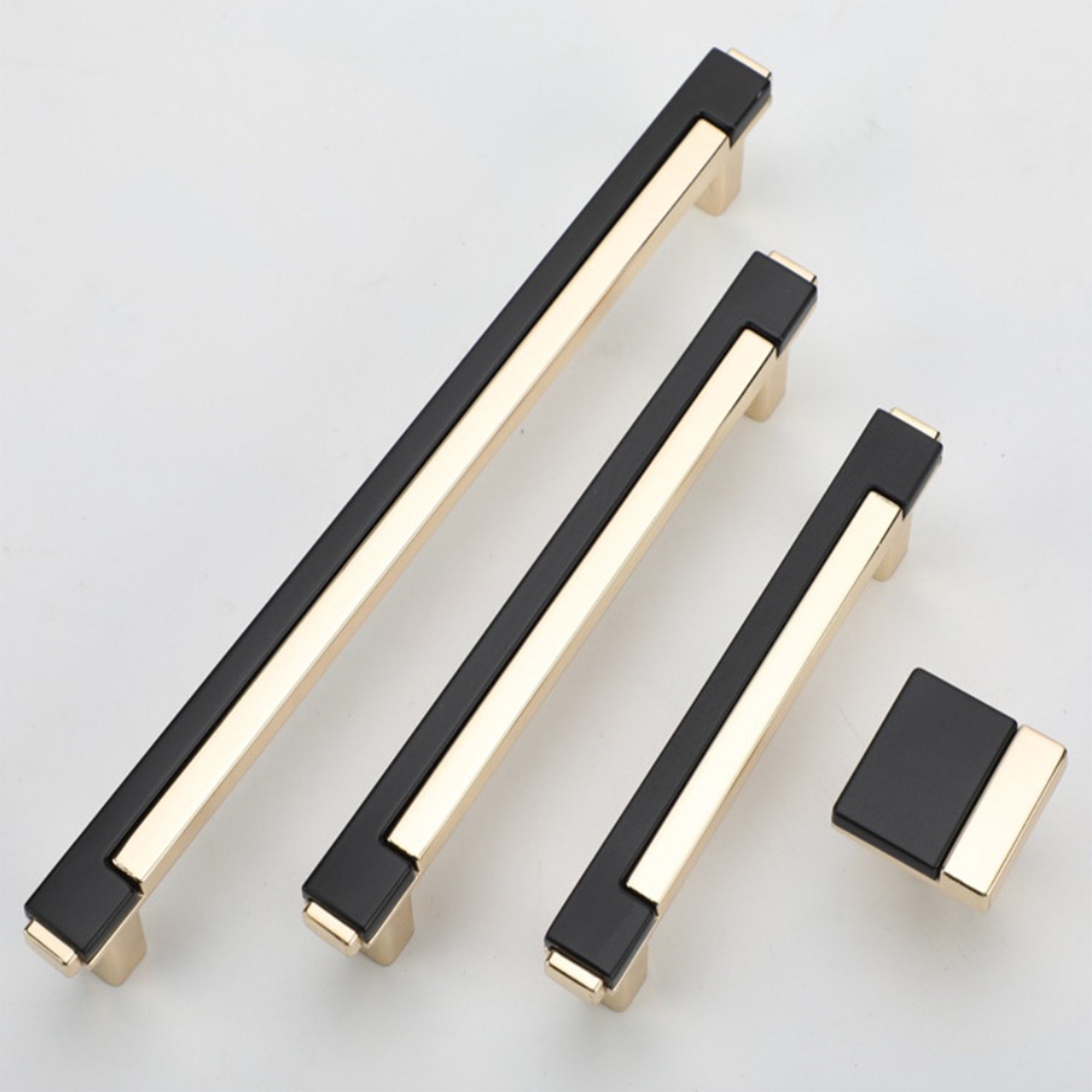 Black & Gold Zinc Alloy Square Kitchen Cupboard Handles