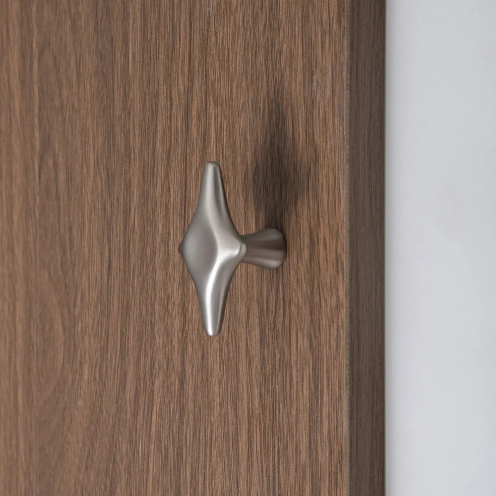 Brushed Nickel Starburst Cupboard Handles & Cabinet Knobs - Single Hole