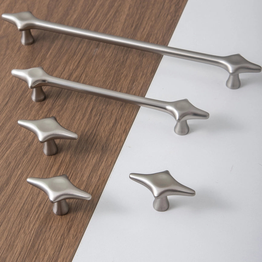Brushed Nickel Starburst Cupboard Handles & Cabinet Knobs
