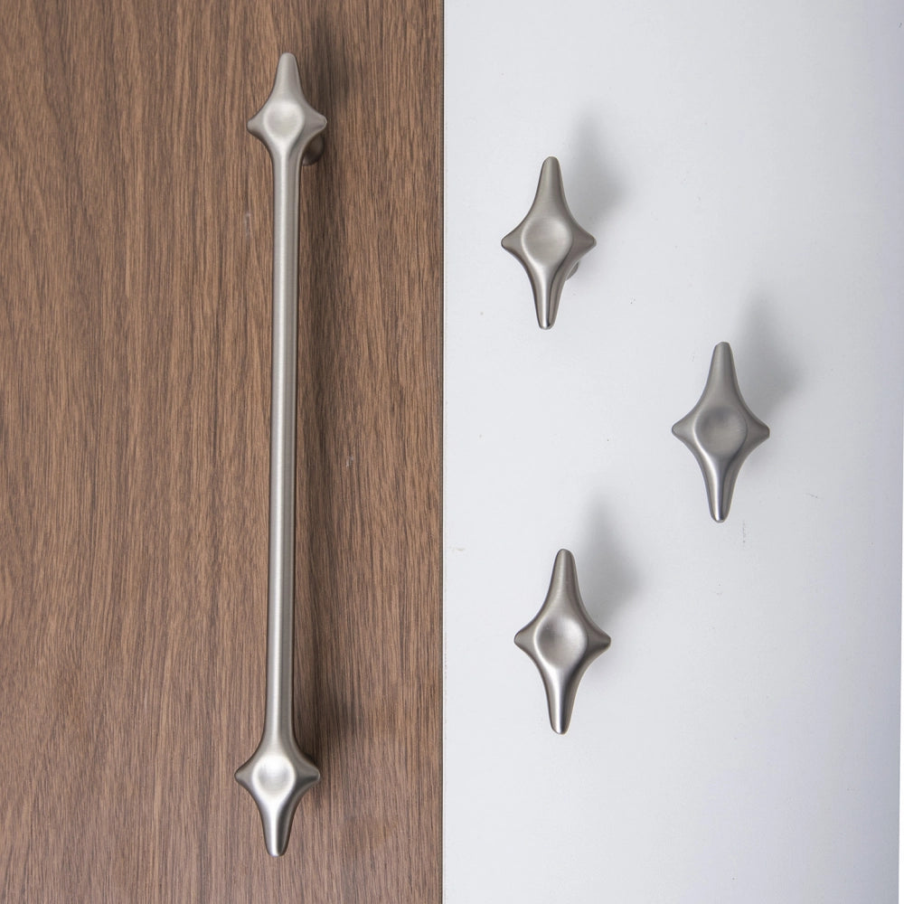 Brushed Nickel Starburst Cupboard Handles & Cabinet Knobs