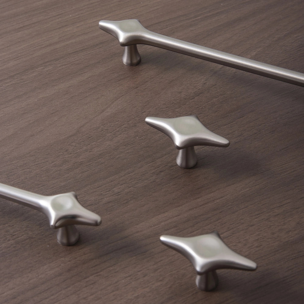 Brushed Nickel Starburst Cupboard Handles & Cabinet Knobs