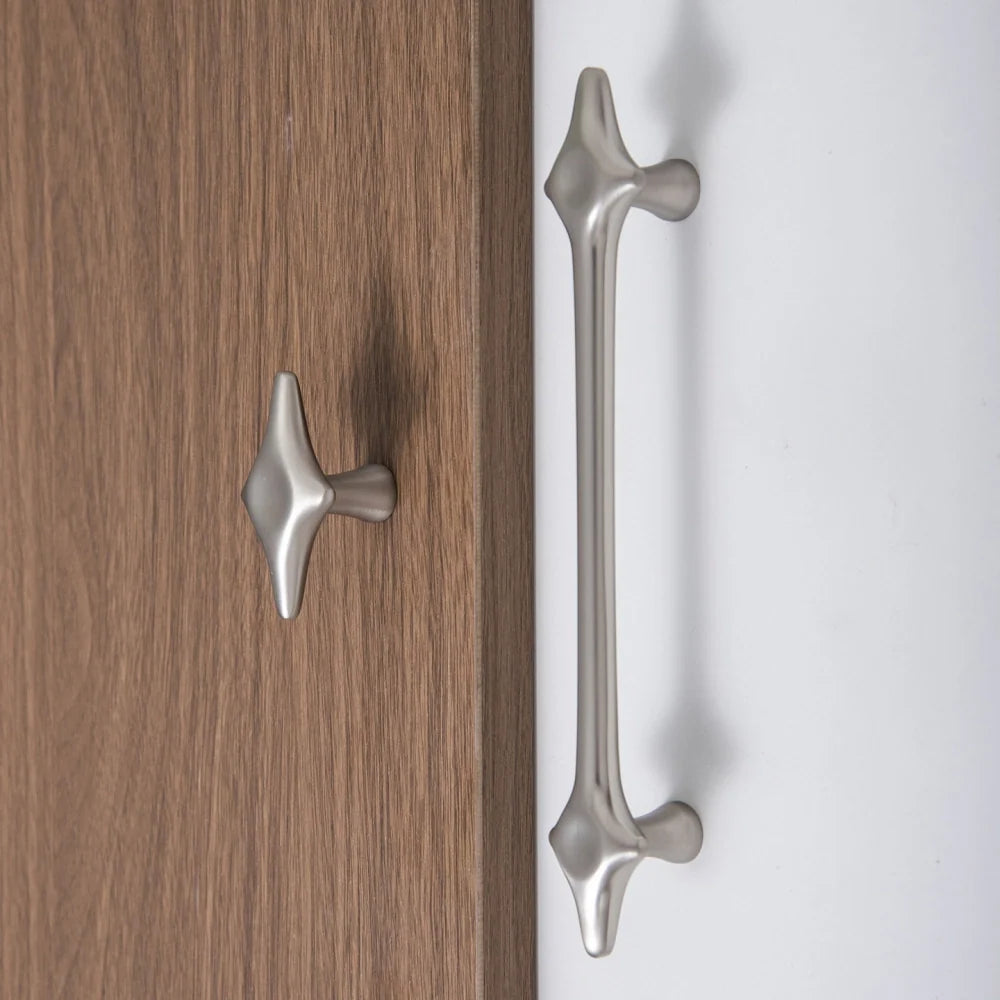 Brushed Nickel Starburst Cupboard Handles & Cabinet Knobs - 128mm