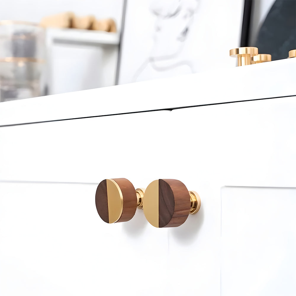 Luxury Walnut Wood Brass Cabinet Knobs