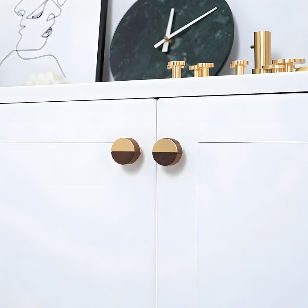 Luxury Walnut Wood Brass Cabinet Knobs