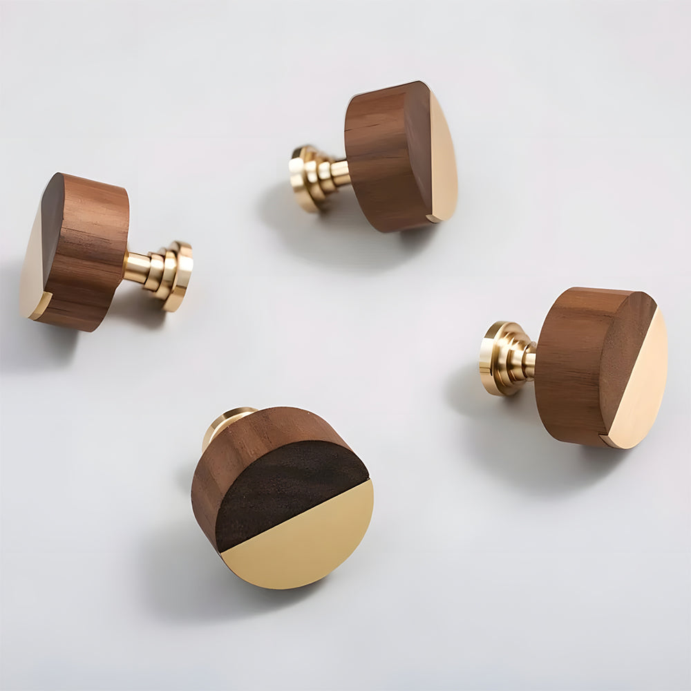 Luxury Walnut Wood Brass Cabinet Knobs