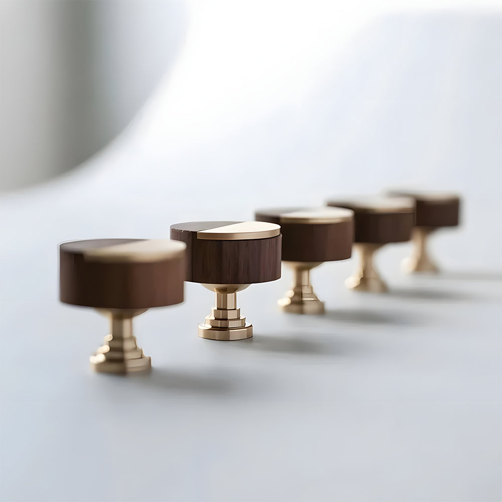 Luxury Walnut Wood Brass Cabinet Knobs