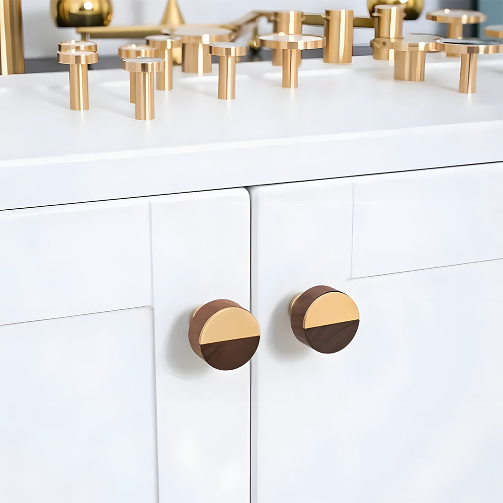Luxury Walnut Wood Brass Cabinet Knobs