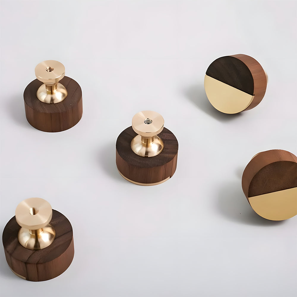 Luxury Walnut Wood Brass Cabinet Knobs